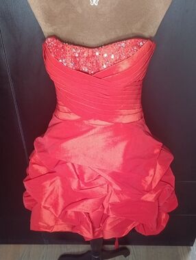 Fiesta Red Strapless Sequin Bust Ruffle Mini Dress S